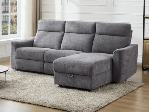 Vente-unique-Eckrelaxsofa elektrisch mit Stauraum - Ecke rechts - melierter Stoff - Grau - MOROZEL von Vente-unique