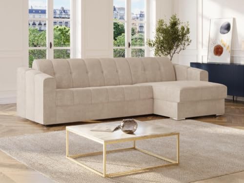 Vente-unique-Eckschlafsofa mit Matratze - Ecke wechselbar - Strukturstoff - Beige - Liegefläche 140 cm - Matratze 22 cm - DARIELO von Vente-unique