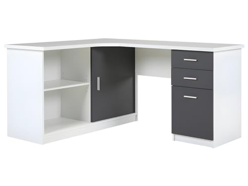Vente-unique - Eckschreibtisch mit 2 Türen & 2 Schubladen - Weiß & Grau - NORWY von Vente-unique