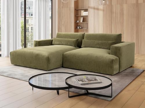 Vente-unique-Ecksofa - Ecke Links - Chenille-Stoff - Khaki - COLYSA von Vente-unique