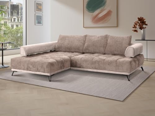 Vente-unique-Ecksofa - Ecke Links - Chenille-Stoff & Samt - Taupe - NIVORIA von Vente-unique