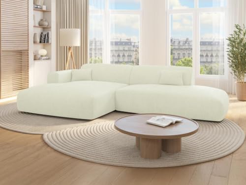 Vente-unique-Ecksofa - Ecke Links - offenes Ende - Strukturstoff - Off-White - POGNI von Maison Céphy von Vente-unique