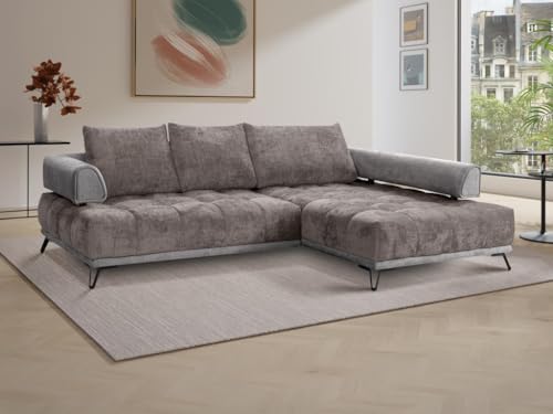 Vente-unique-Ecksofa - Ecke rechts - Chenille-Stoff & Samt - Grau - NIVORIA von Vente-unique