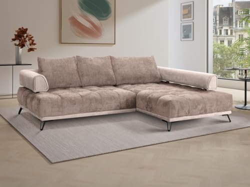 Vente-unique-Ecksofa - Ecke rechts - Chenille-Stoff & Samt - Taupe - NIVORIA von Vente-unique