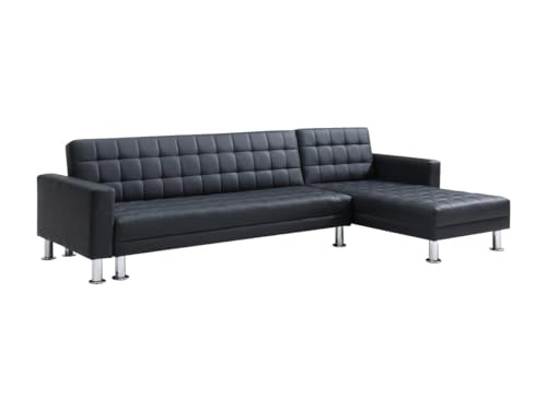 Vente-unique - Ecksofa mit Schlaffunktion - Ecke wechselbar - Kunstleder - Schwarz - Willis II von Vente-unique