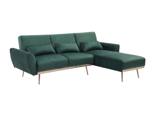 Vente-unique - Ecksofa mit Schlaffunktion - Ecke wechselbar - Samt - Tannengrün - LAUNEI von Vente-unique