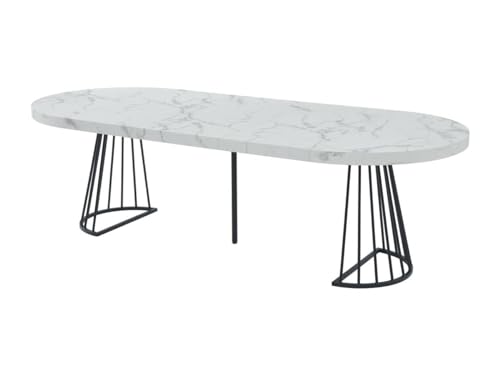 Vente-unique-Esstisch ausziehbar - 2 bis 12 Personen - MDF & Stahl - Marmor-Optik Weiß & Schwarz - FIRELA von Vente-unique