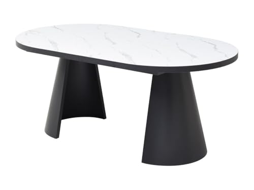 Vente-unique-Esstisch ausziehbar - 6 bis 10 Personen - MDF & Metall - Marmor-Optik Weiß & Schwarz - KORIZEA von Vente-unique