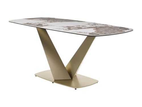 Vente-unique-Esstisch für 6 Personen - Keramik, Sicherheitsglas & goldfarbenes Metall - Marmor-Optik Weiß & Grau - PORELIMA von Maison Céphy Vente-unique-Esstisch für 6 Personen - Keramik, Sicherheitsglas & goldfarbenes Metall - Marmor-Optik Weiß & Grau - PORELIMA von Maison Céphy von Vente-unique