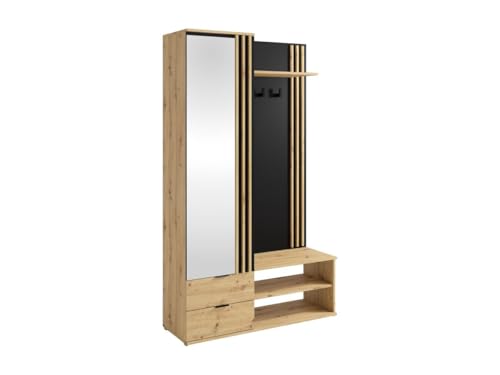 Vente-unique-Garderobe mit Spiegel & Stauraum - Holzfarben & Schwarz - JANAKIA von Vente-unique