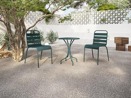 Vente-unique - Garten-Essgruppe: Tisch D. 60 cm + 2 stapelbare Stühle - Metall - Tannengrün - MIRMANDE von MYLIA von Vente-unique