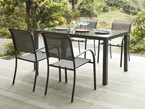 Vente-unique - Garten-Essgruppe: Tisch L. 150 cm + 4 Sessel - Aluminium - Anthrazit - JOLANE von MYLIA von Vente-unique