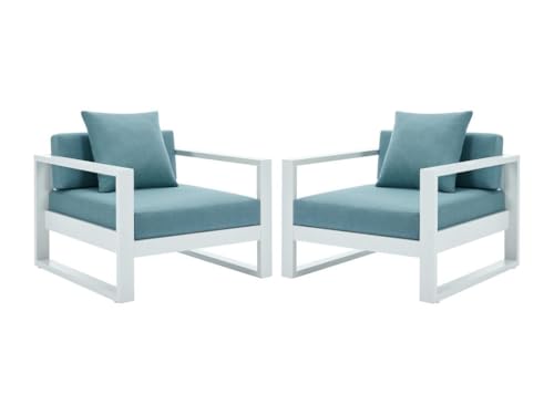 Vente-unique-Gartensessel 2er-Set - Aluminium - Weiß mit blauen Kissen - Molokai von MYLIA Vente-unique-Gartensessel 2er-Set - Aluminium - Weiß mit blauen Kissen - Molokai von MYLIA von Vente-unique
