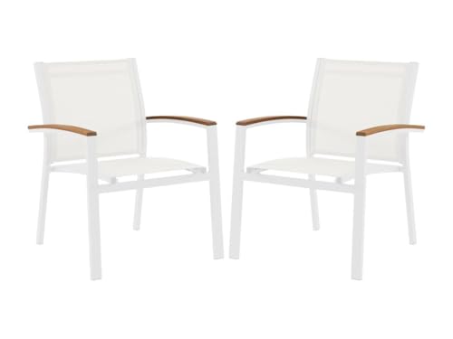 Vente-unique-Gartensessel 2er Set - stapelbar - Aluminium & Textilene - Weiß & Armlehnen Akazie - TAIPIVAI von MYLIA von Vente-unique