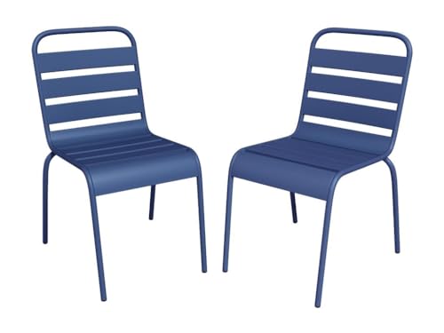 Vente-unique-Gartenstuhl stapelbar 2er-Set - Metall - Dunkelblau - MIRMANDE von MYLIA von Vente-unique