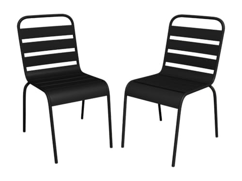 Vente-unique-Gartenstuhl stapelbar 2er-Set - Metall - Schwarz - MIRMANDE von MYLIA von Vente-unique