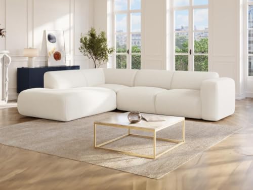 Vente-unique-Großes Ecksofa mit Recamiere mit Rückenlehne - Ecke Links - Bouclé-Stoff - Weiß - POGNI von Maison Céphy von Vente-unique