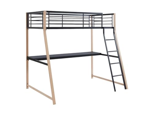 Vente-unique-Hochbett mit Schreibtisch - 90 x 190 cm - Schwarz & Eichefarben - MALICIA von Vente-unique