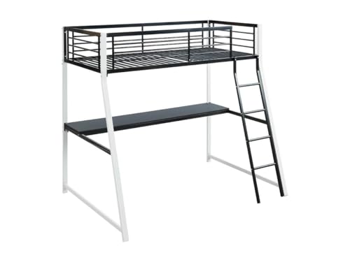 Vente-unique-Hochbett mit Schreibtisch - 90 x 190 cm - Schwarz & Weiß - MALICIA von Vente-unique