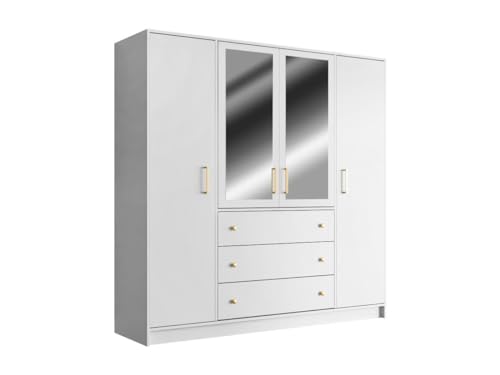 Vente-unique - Kleiderschrank mit 4 Türen & 3 Schubladen - Mit Spiegeln - 196 cm - Weiß - Lizandro von Vente-unique