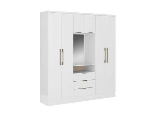 Vente-unique-Kleiderschrank mit 6 Türen & 3 Schubladen + Spiegel - 180 cm - Weiß - ELORIO von Vente-unique