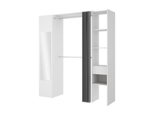 Vente-unique-Kleiderschrank mit Vorhang & 1 Tür + Spiegel - B 177 cm - Weiß und Grau - Bertrand von Vente-unique