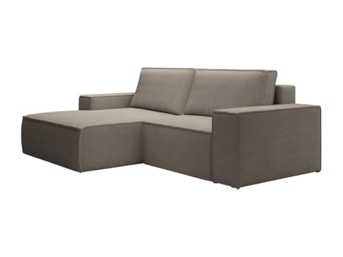 Vente-unique-Kleines Ecksofa mit Schlaffunktion - Ecke Links - Cord - Taupe - Amelia von Vente-unique