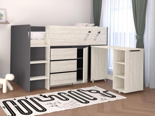 Vente-unique-Kombi-Bett 90 x 190 cm - Mit Schreibtisch & Stauraum - Anthrazit & hellgraue Holzoptik + Matratze - SAGITI Vente-unique-Kombi-Bett 90 x 190 cm - Mit Schreibtisch & Stauraum - Anthrazit & hellgraue Holzoptik + Matratze - SAGITI von Vente-unique