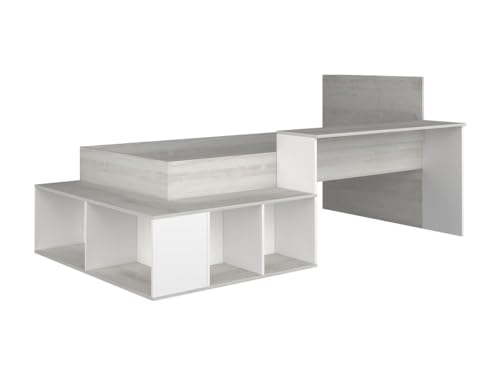 Vente-unique-Kombi-Bett mit Stauraum und Schreibtisch - 90 x 200 cm - Naturfarbe und Weiß - RIGALI von Vente-unique