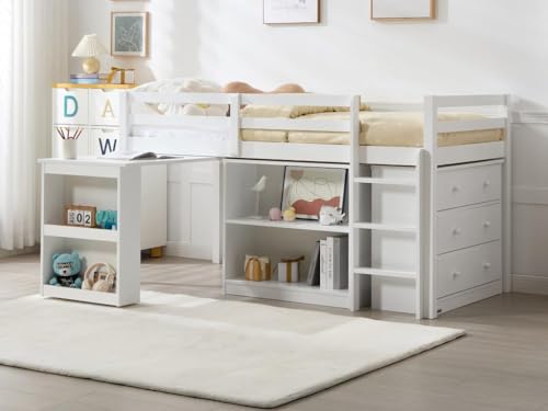 Vente-unique-Kombibett mit Stauraum & ausziehbarem Schreibtisch + Matratze - 90 x 190 cm - Kiefer & MDF - Weiß - ABRENO von Vente-unique