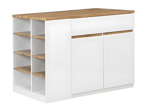 Vente-unique Kücheninsel mit Stauraum - Weiß & Naturfarben - Meili von Vente-unique