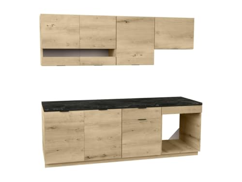 Vente-unique-Küchenzeile - Mit Arbeitsplatte 200 cm - Holzfarben & Anthrazit - CARMEO von Vente-unique