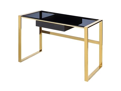 Vente-unique Pascal MORABITO - Schreibtisch mit 1 Schublade - Glas & Stahl - Schwarz & Goldfarben - SALI von Pascal Morabito von Vente-unique