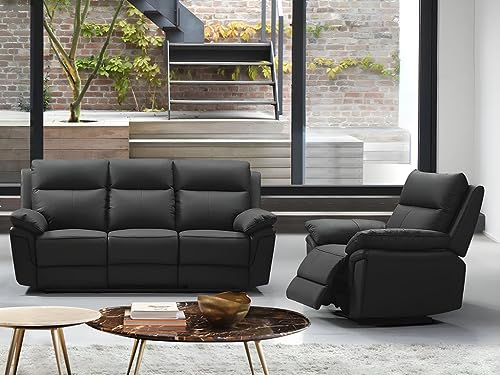 Vente-unique-Relaxgarnitur 3+1 - Büffelleder - Schwarz - PAKITA von Vente-unique