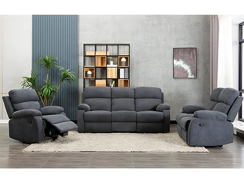 Vente-unique-Relaxgarnitur 3+2+1 TOLZANO - Stoff - Anthrazit von Vente-unique