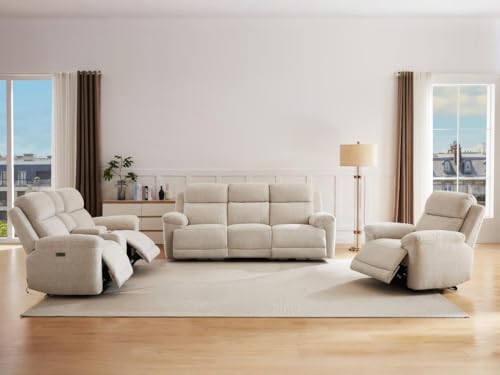 Vente-unique-Relaxsofa 3-Sitzer, 2-Sitzer & Relaxsessel elektrisch - melierter Stoff - Beige - KELUNO von Vente-unique