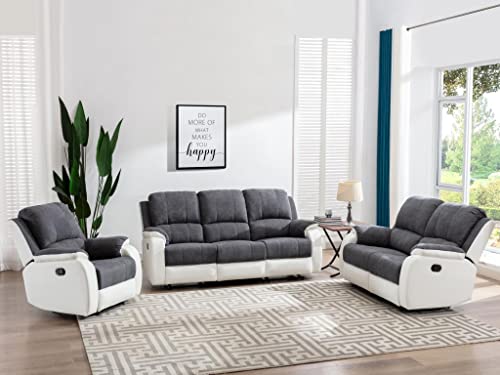 Vente-unique-Relaxsofa 3-Sitzer - Microfaser & Kunstleder - Grau & Weiß - Brody von Vente-unique
