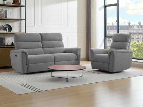 Vente-unique-Relaxsofa 3-Sitzer & Relaxsessel elektrisch - Stoff - Grau - CARTASIA Vente-unique-Relaxsofa 3-Sitzer & Relaxsessel elektrisch - Stoff - Grau - CARTASIA von Vente-unique