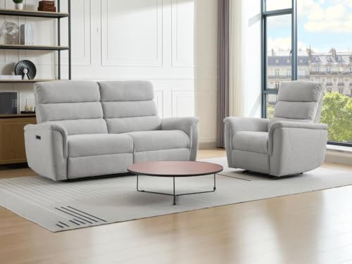 Vente-unique-Relaxsofa 3-Sitzer & Relaxsessel elektrisch - Stoff - Hellgrau - CARTASIA von Vente-unique