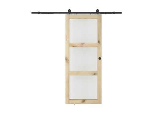 Vente-unique-Schiebetür mit Laufschienensystem mit 3 Fenstern - 205 x 93 cm - Holz - Sicherheitsglas mattiert - ACOSTA II von Vente-unique