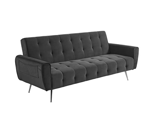 Vente-unique Schlafsofa, 3-Sitzer, ausziehbar, Schlafsofa, Velours, Polylani, Anthrazit von Vente-unique