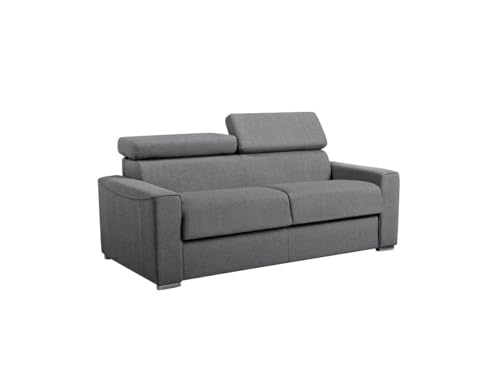 Vente-unique-Schlafsofa 3-Sitzer - Liegefläche mit Lattenrost: 140 cm - Matratze: 22 cm mit Memory Schaum - Stoff - Grau - Vizir von Vente-unique