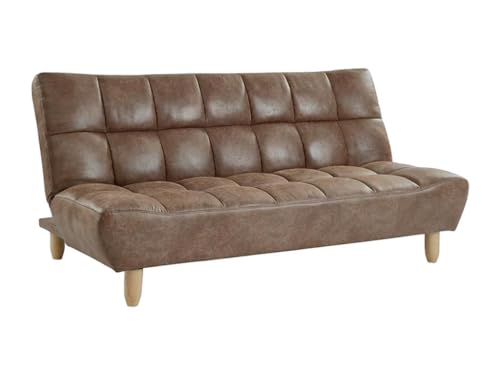 Vente-unique Esteban Schlafsofa, 3-Sitzer, umklappbar, aus Mikrofaser, antikes Design, Braun, Vintage, Einzelstück von Vente-unique