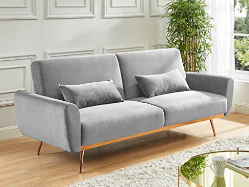 Vente-unique-Schlafsofa Klappsofa 3-Sitzer - Samt - Hellgrau - LAUNEI von Vente-unique