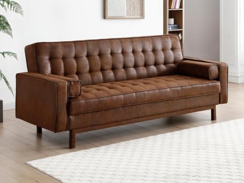 Vente-unique-Schlafsofa Klappsofa - Microfaser - Vintage-Optik - Braun - Eleanor II von Vente-unique