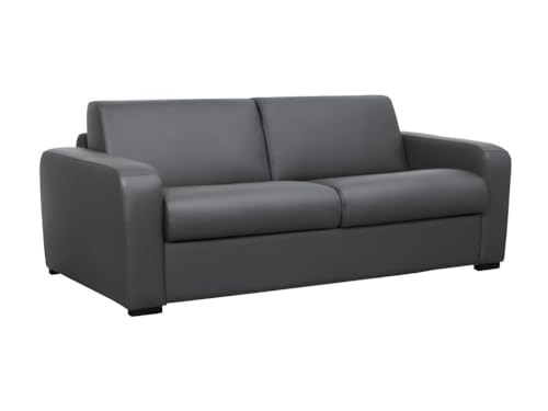 Vente-unique Schlafsofa mit Matratze 3-Sitzer - Matratze 14 cm - Leder - Grau - Bevis von Vente-unique