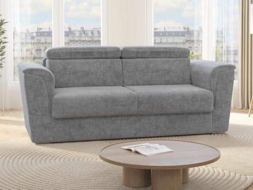 Vente-unique-Schlafsofa mit Matratze 3-Sitzer - Stoff - Grau - Liegefläche 140 cm - Matratze 22 cm - RIZORA von Vente-unique