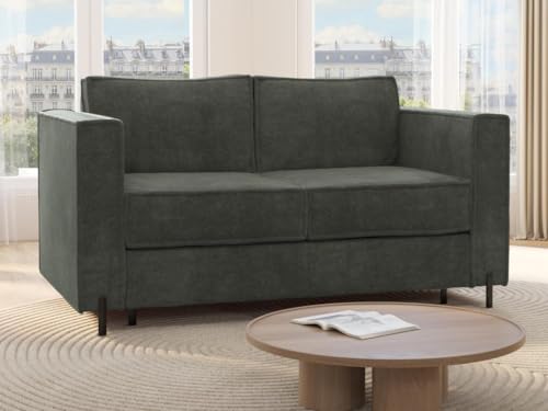 Vente-unique-Schlafsofa mit Matratze 3-Sitzer - Strukturstoff - Grün - Liegefläche 140 cm - Matratze 14 cm - ELORYA von Vente-unique