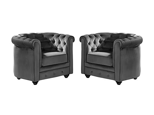 Vente-unique-Sessel 2er-Set - Samt - Anthrazit - Chesterfield von Vente-unique