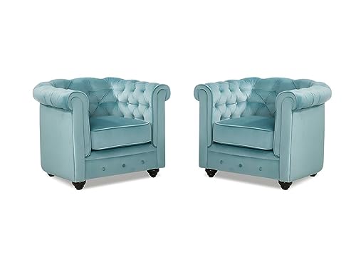 Vente-unique-Sessel 2er-Set - Samt - Hellblau - Chesterfield von Vente-unique